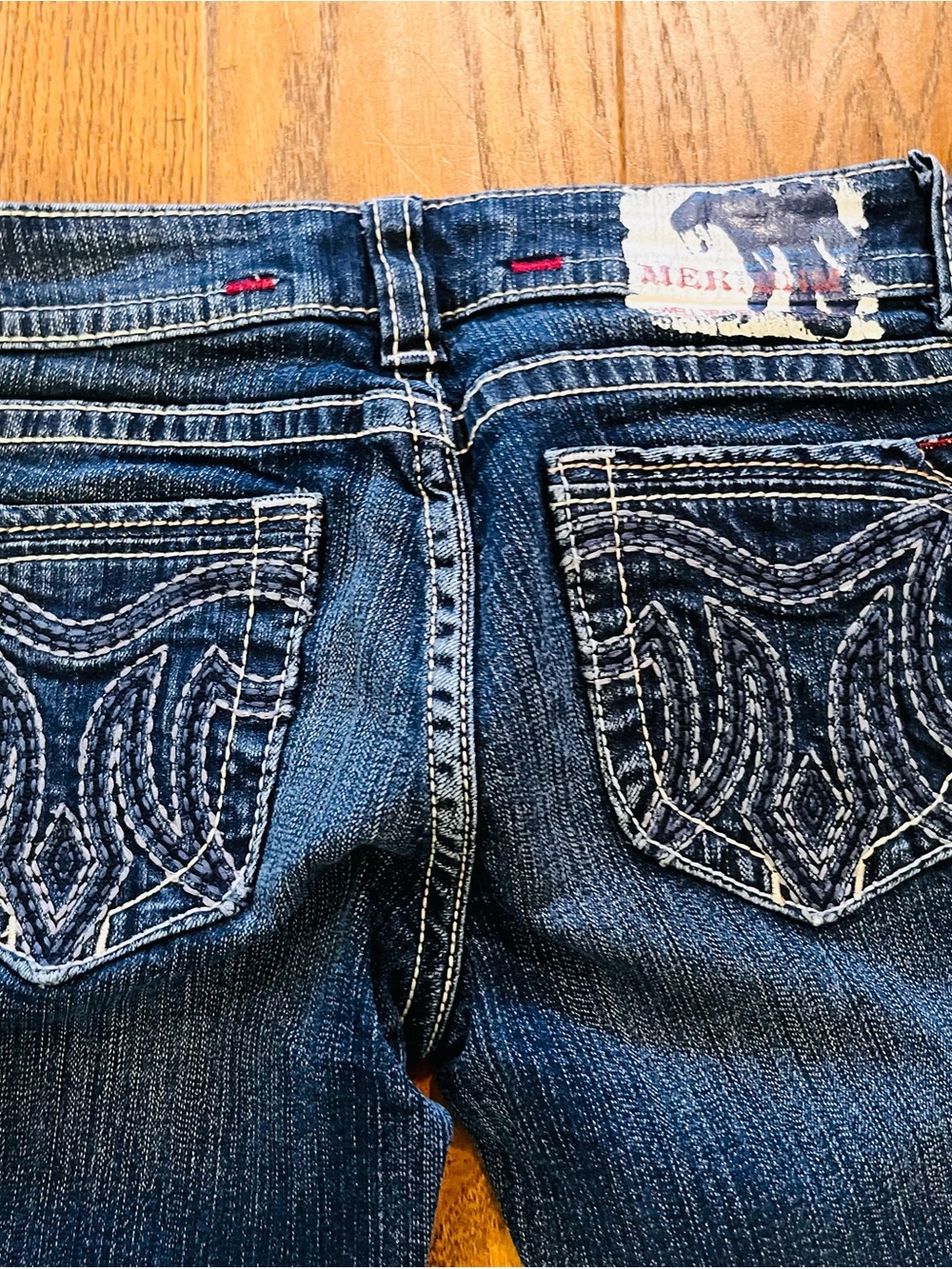 Womens Dark Blue Embroidered Pocket Skinny Jeans